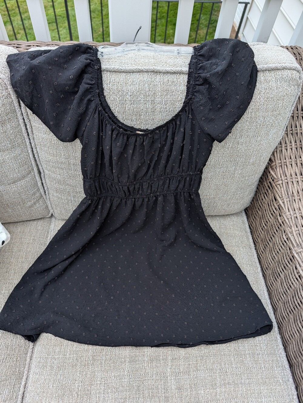 Altar'd State Black Puff Sleeve Swiss Dot Mini Dress